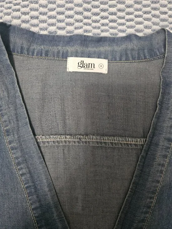 GLAM American Made Tencel Soft Denim Drawstring Waist Dress 3/4 Sleeves Size M - Picture 4 of 8